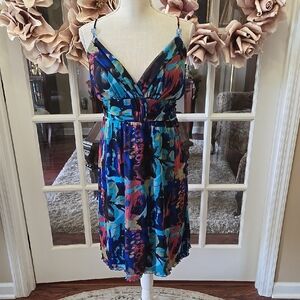 Snap Multicolor Dress Built In Bra Spaghetti Straps Fully Lined Large Excellent